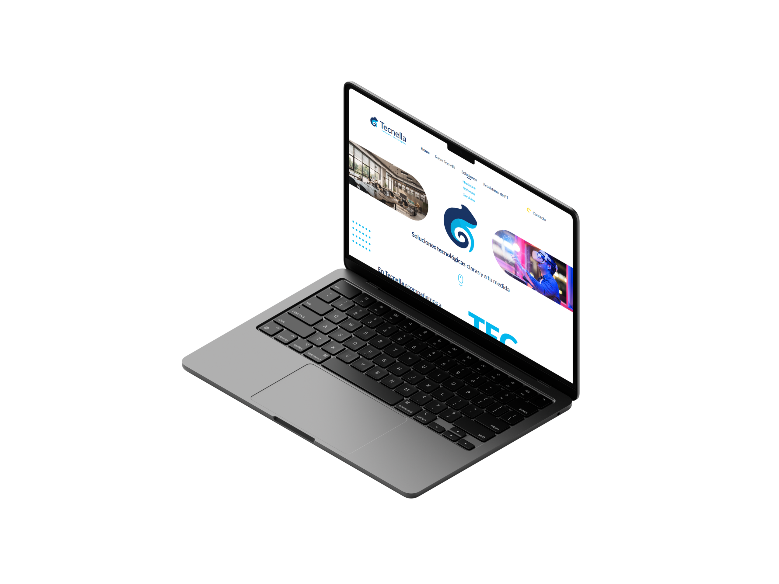 Sitio web Tecnella diseñado por KAU Studio, mostrado en laptop